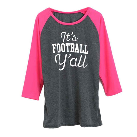 Fashion Women T-Shirt Letter Printed Three Quarter Sleeve Casual Splicing Hot Pink Tops feminino female shirt #LSN