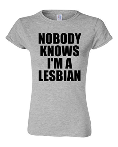 Button Down Shirts Crew Neck  Nobody Knows I'm A Lesbian Funny Short-Sleeve Office Womens Tee