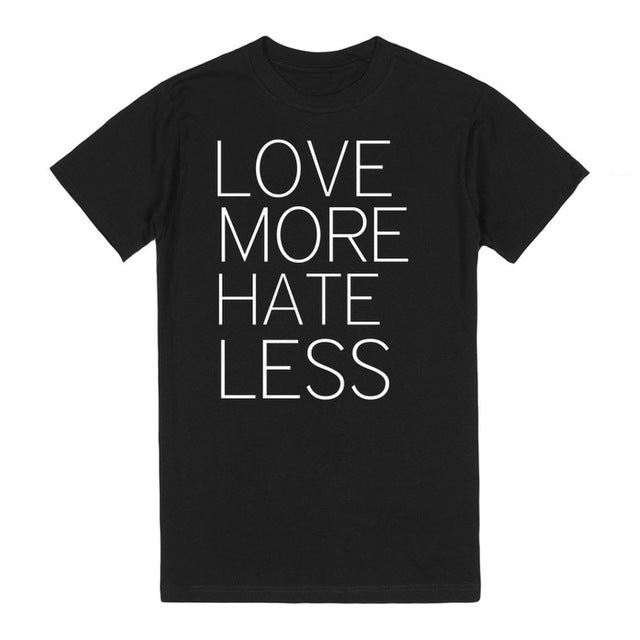 LOVE MORE HATE LESS Letters Print Women T shirt Cotton Casual Funny Shirt For Lady Black Gray Top Tee Hipster Z-219