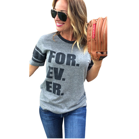 2017 Summer New Shirt Women Forever Letter Printing Short Sleeve Tops T Shirt punk Gray tee shirt sexy femme