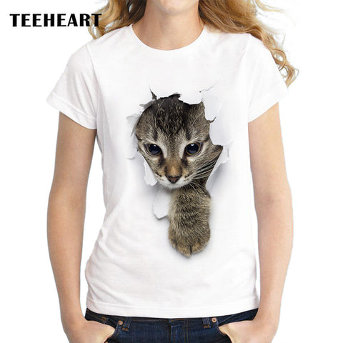 Summer Unique 3d Cute cat Design T Shirt Women's short sleeve lovely pussy print Tops cool Hipster tees cute girl t shirt px963