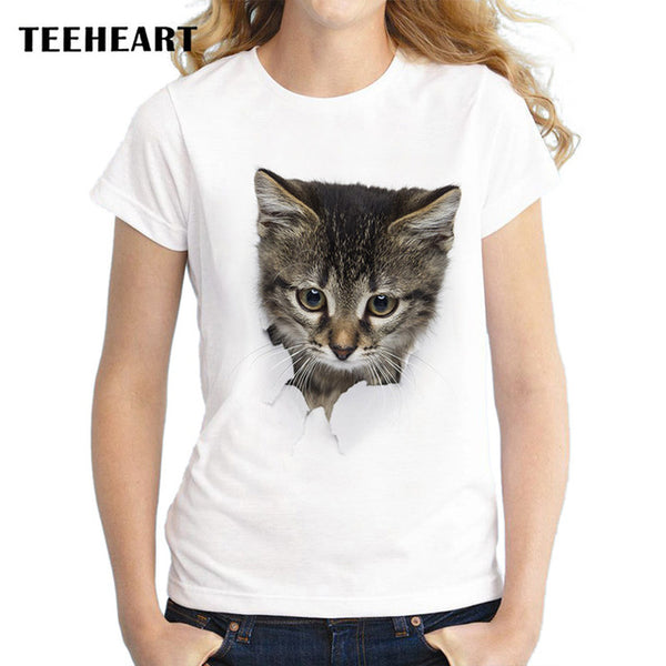 Summer Unique 3d Cute cat Design T Shirt Women's short sleeve lovely pussy print Tops cool Hipster tees cute girl t shirt px963