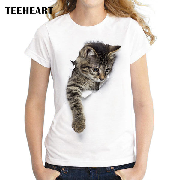 Summer Unique 3d Cute cat Design T Shirt Women's short sleeve lovely pussy print Tops cool Hipster tees cute girl t shirt px963