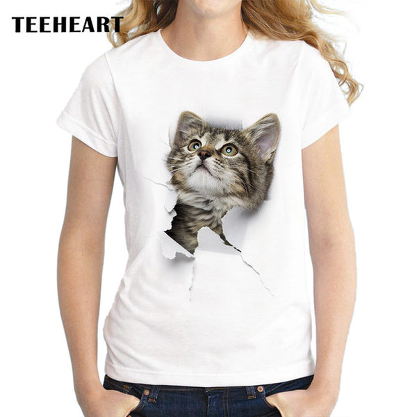 Summer Unique 3d Cute cat Design T Shirt Women's short sleeve lovely pussy print Tops cool Hipster tees cute girl t shirt px963