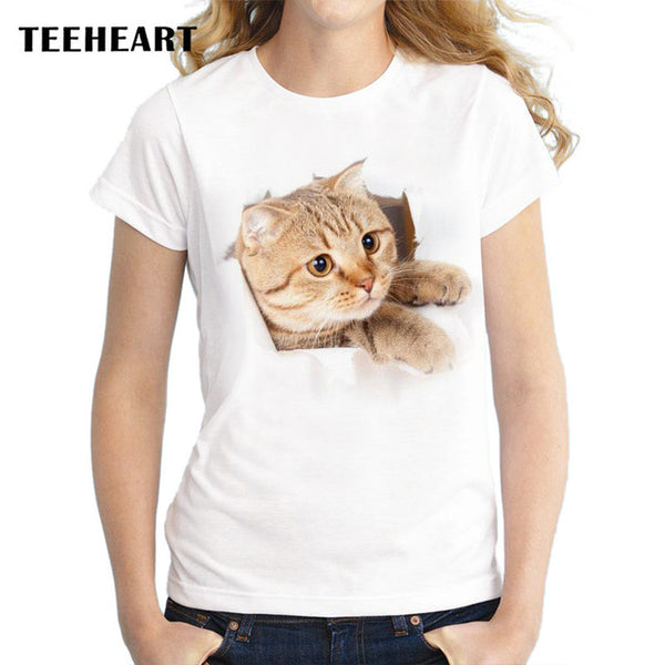Summer Unique 3d Cute cat Design T Shirt Women's short sleeve lovely pussy print Tops cool Hipster tees cute girl t shirt px963